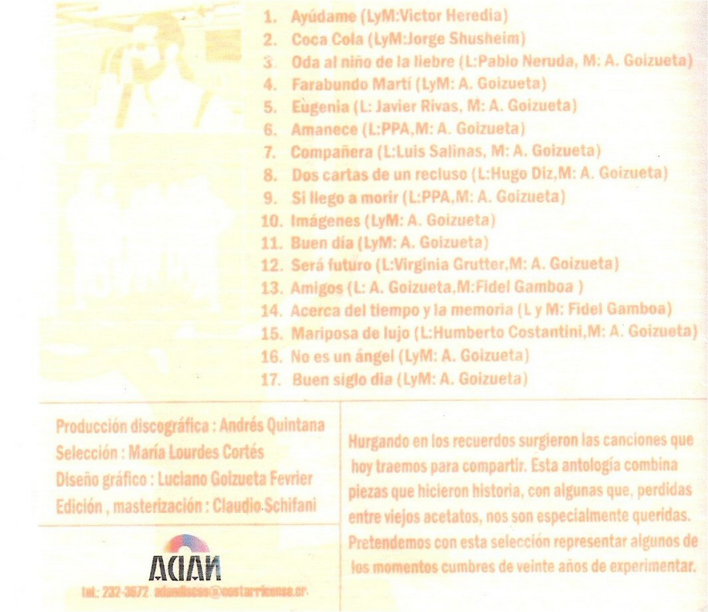Contratapa de Adrián Goizueta y el experimental — Del Acetato al Cd