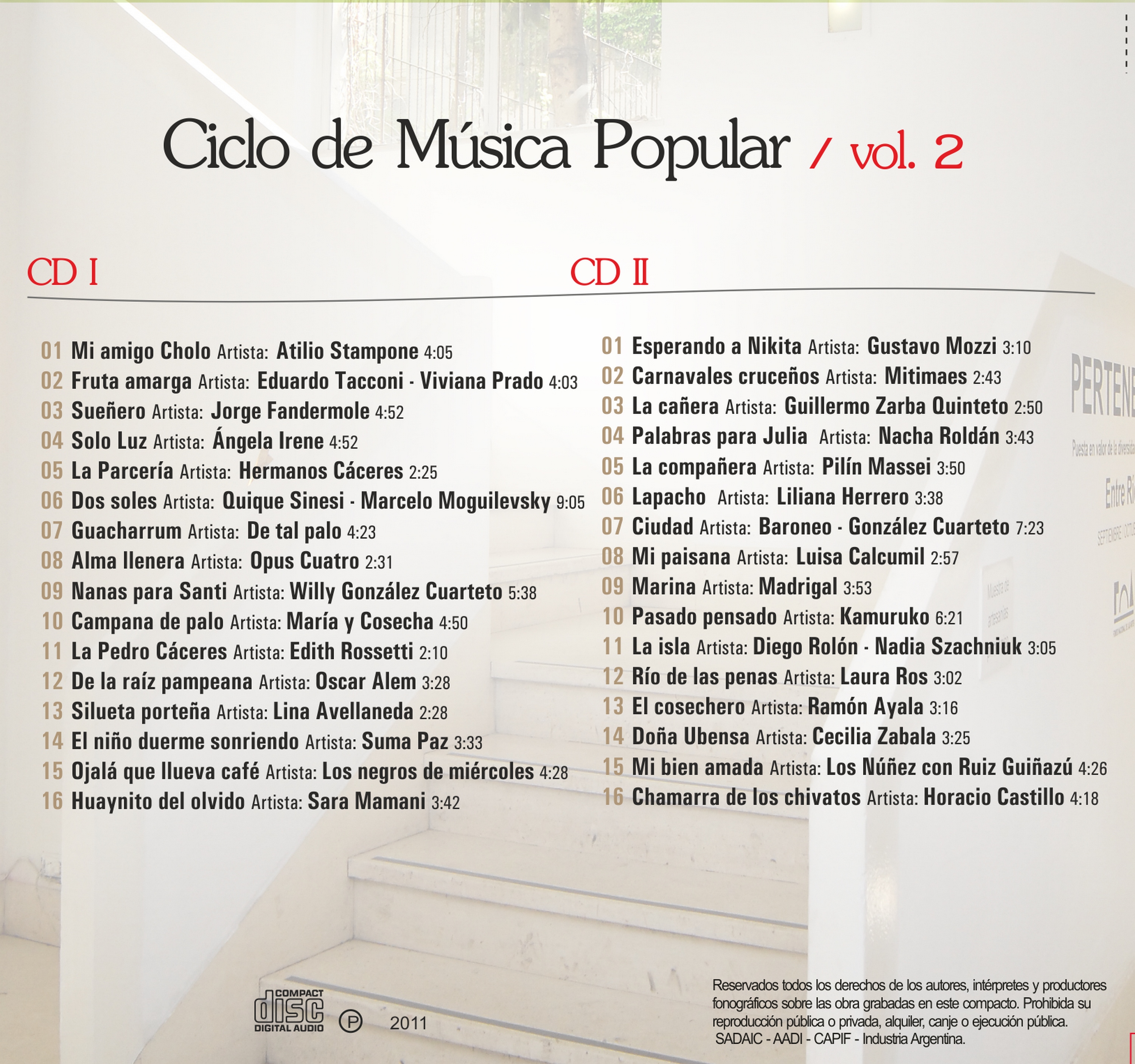 Contratapa de Varios Artistas — Ciclo de Música Popular Vol. 2 - CD I
