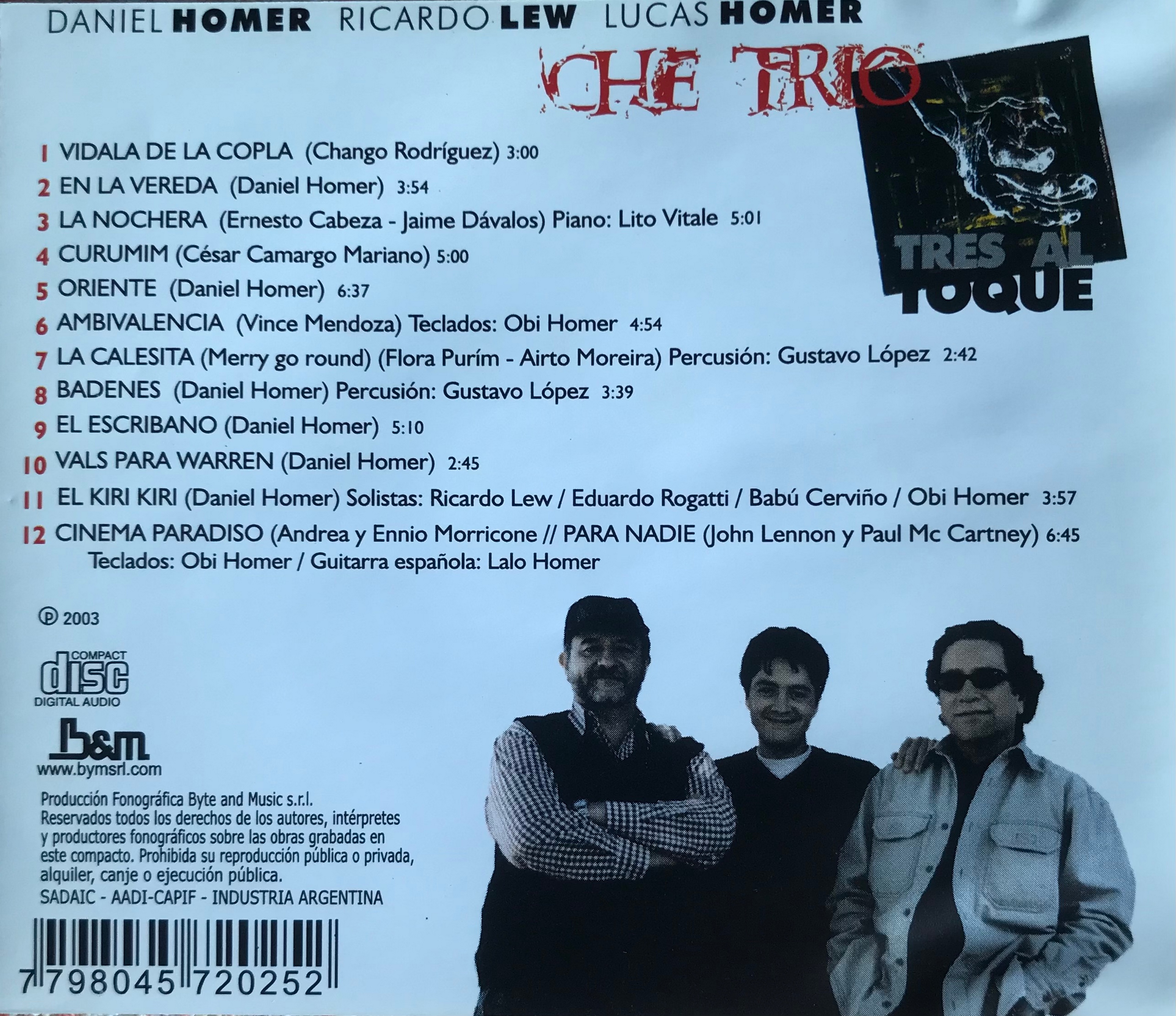 Contratapa de Che Trío — Tres Al Toque