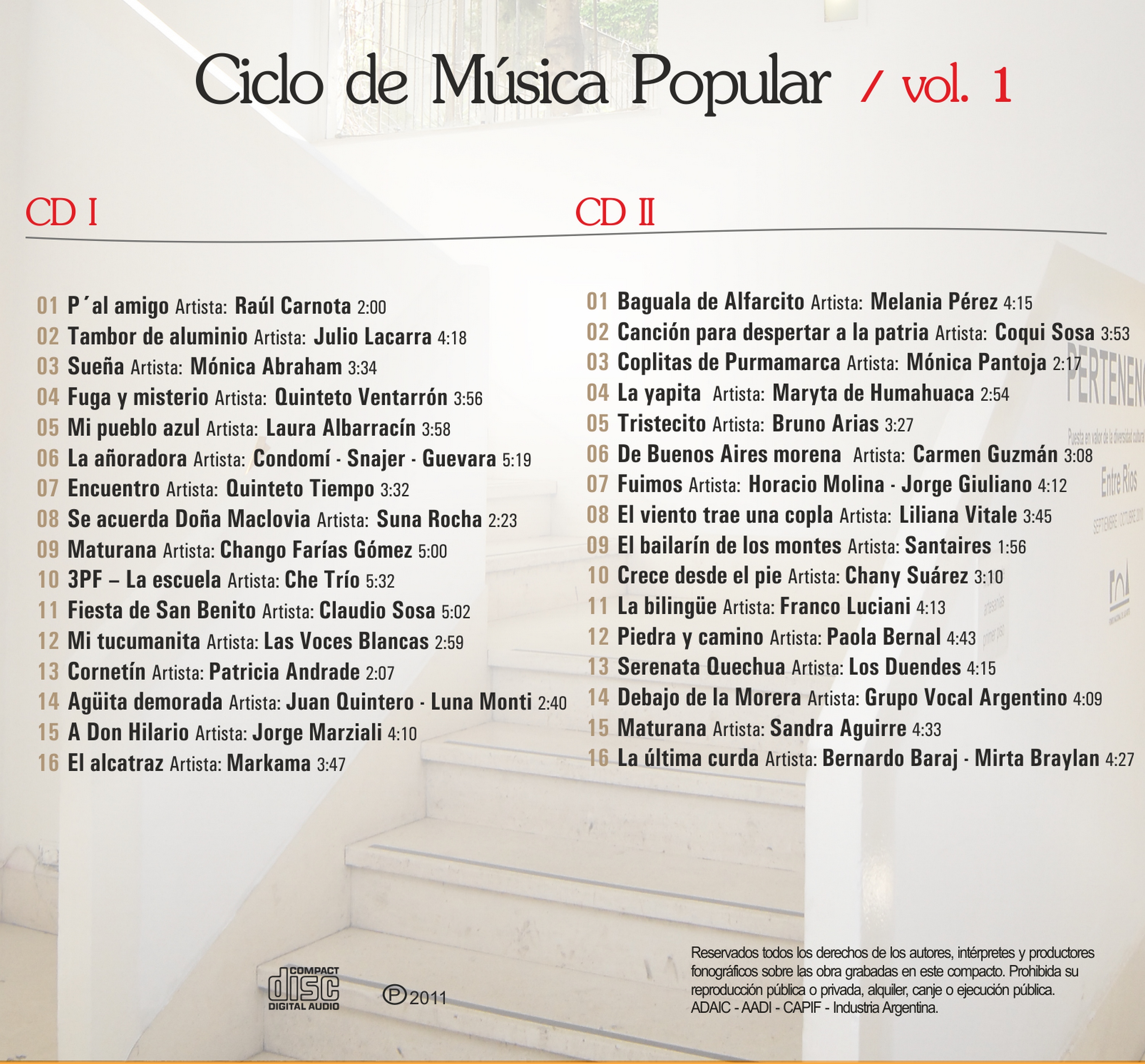 Contratapa de Varios Artistas — Ciclo de Música Popular Vol. 1 - CD II