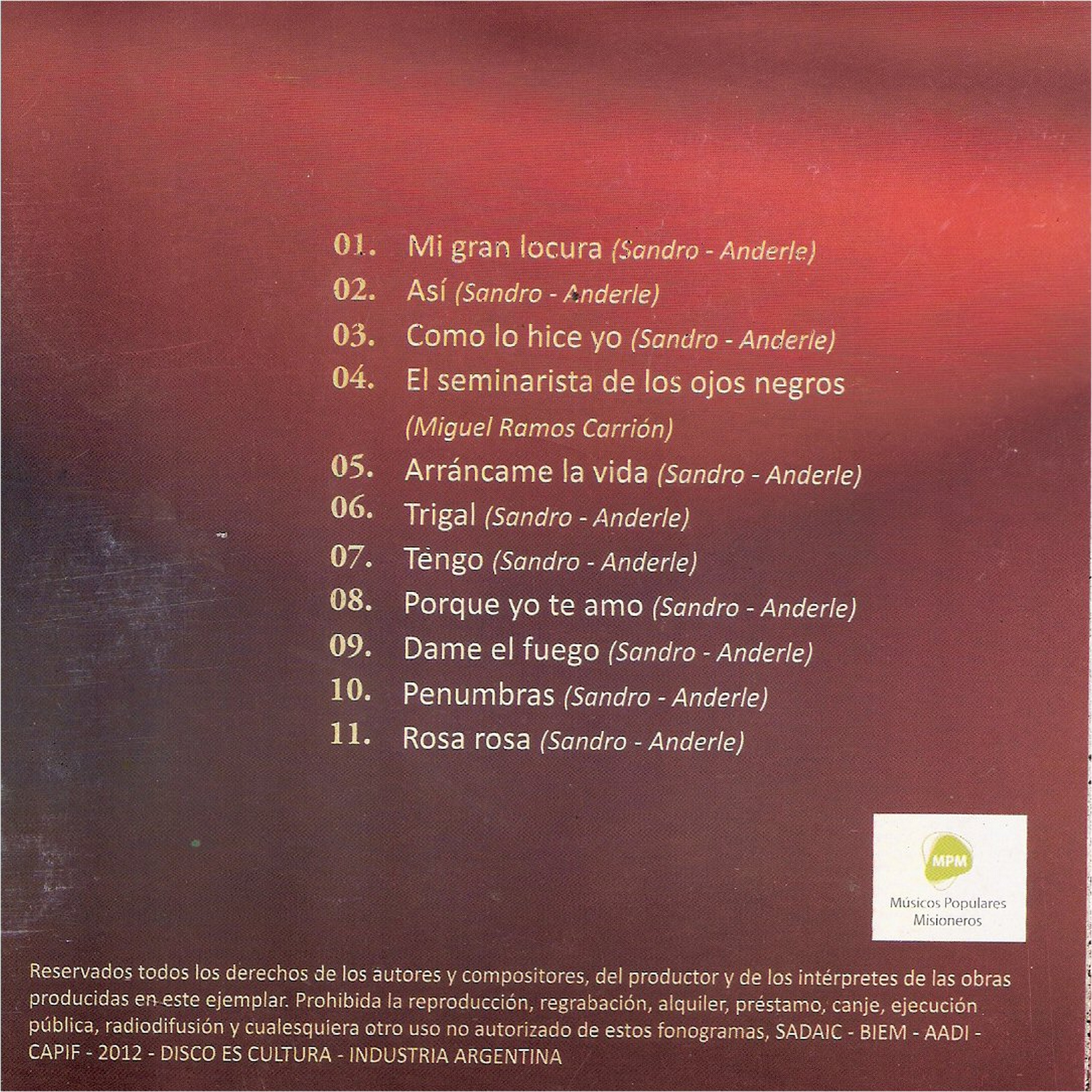 Contratapa de Jorge Fiorio — Gracias, Gitano... Gracias