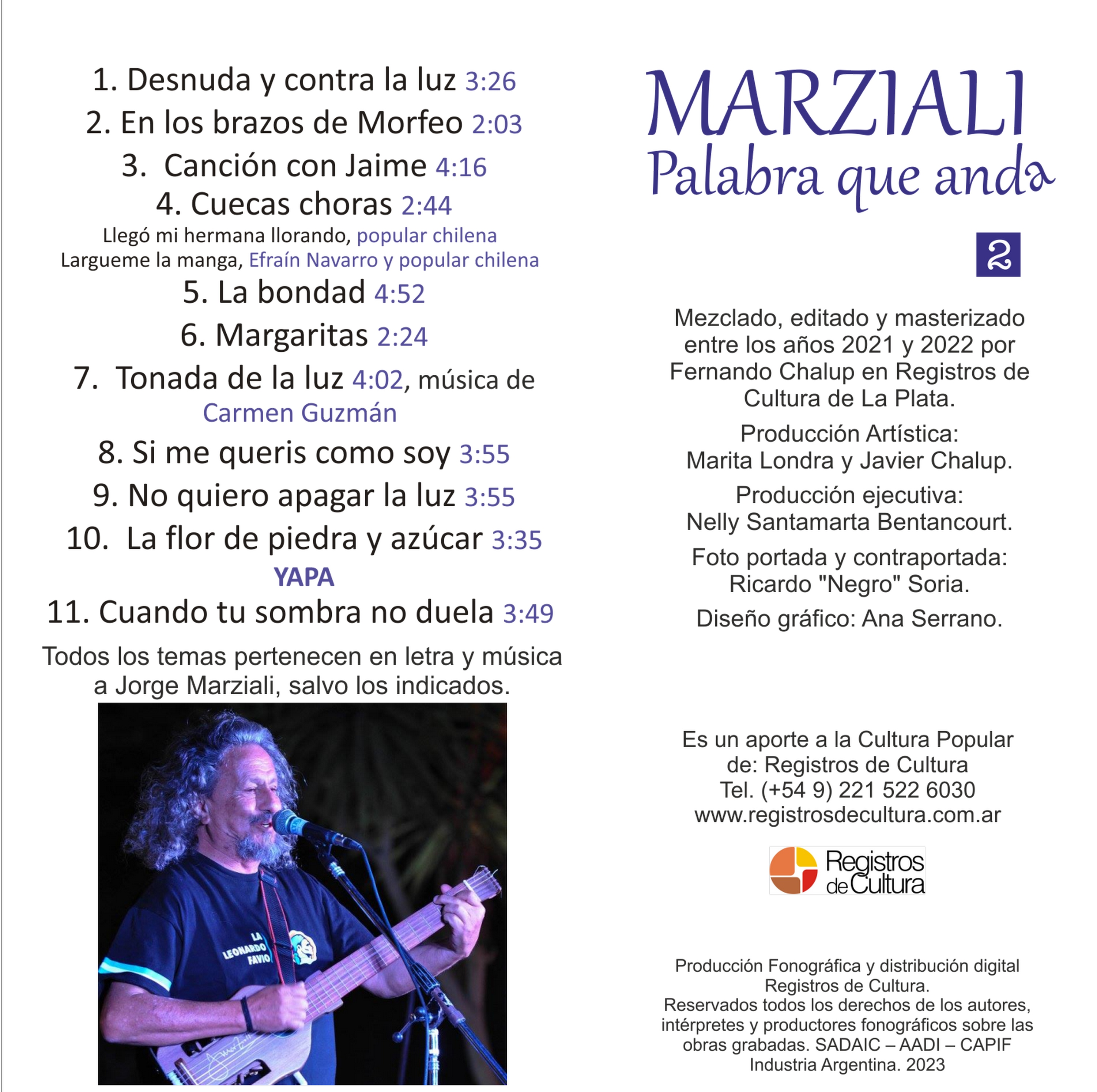 Contratapa de Jorge Marziali — Palabra Que Anda Vol. 2