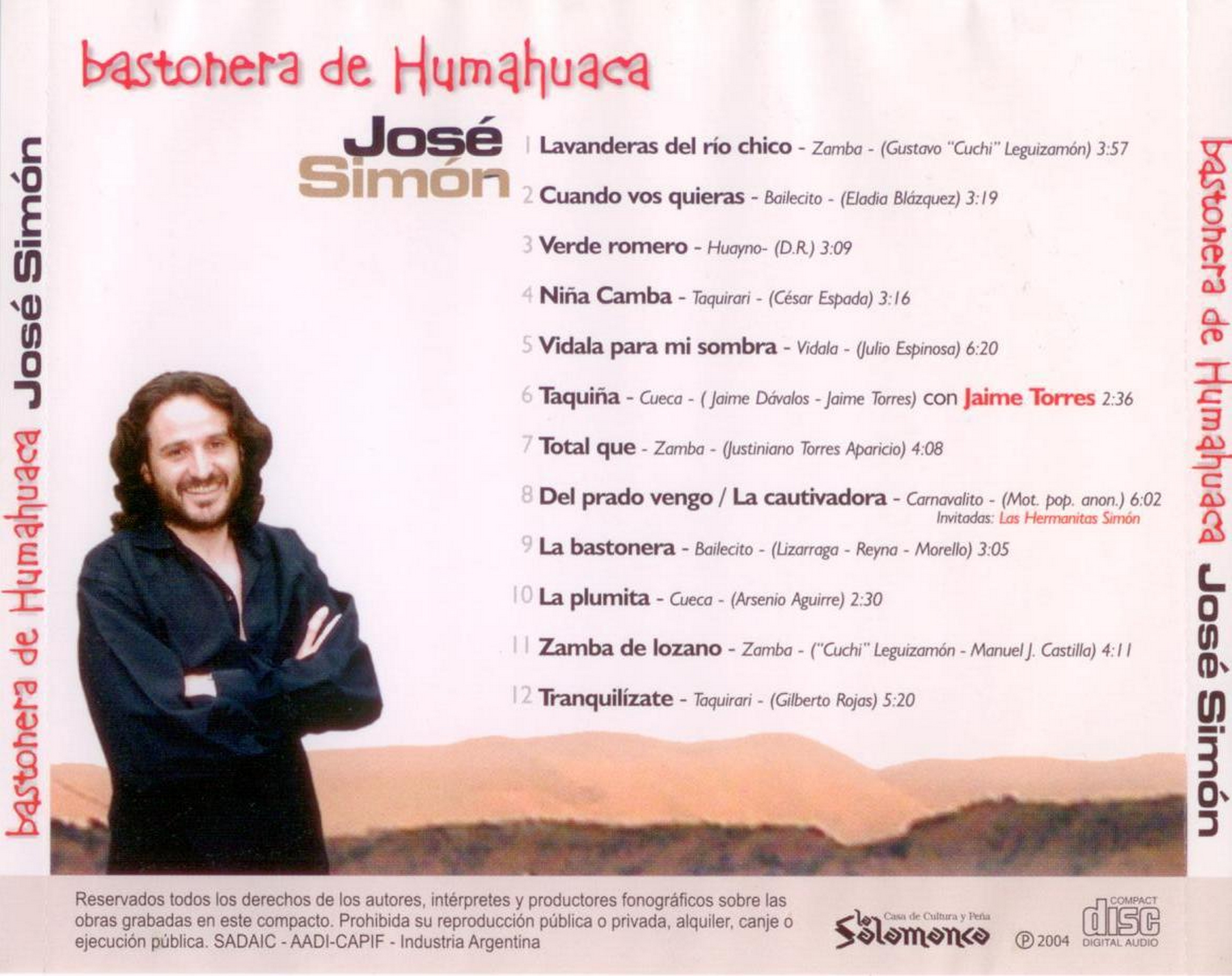 Contratapa de José Simón — Bastonera de Humahuaca