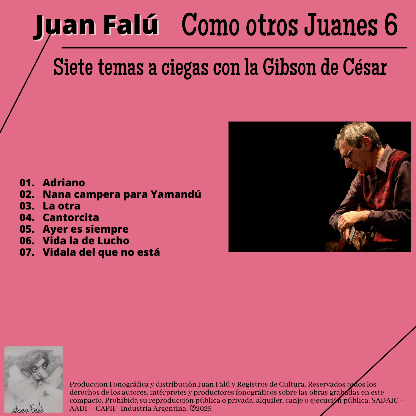 Contratapa de Juan Falú — Siete temas a ciegas con la Gibson de César