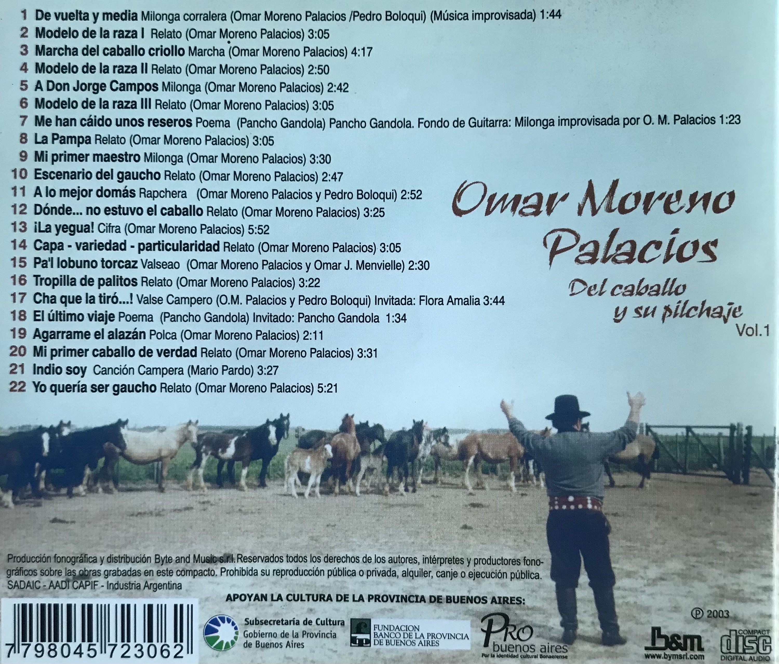 Contratapa de Omar Moreno Palacios — Del caballo y su Pilchaje vol. 1