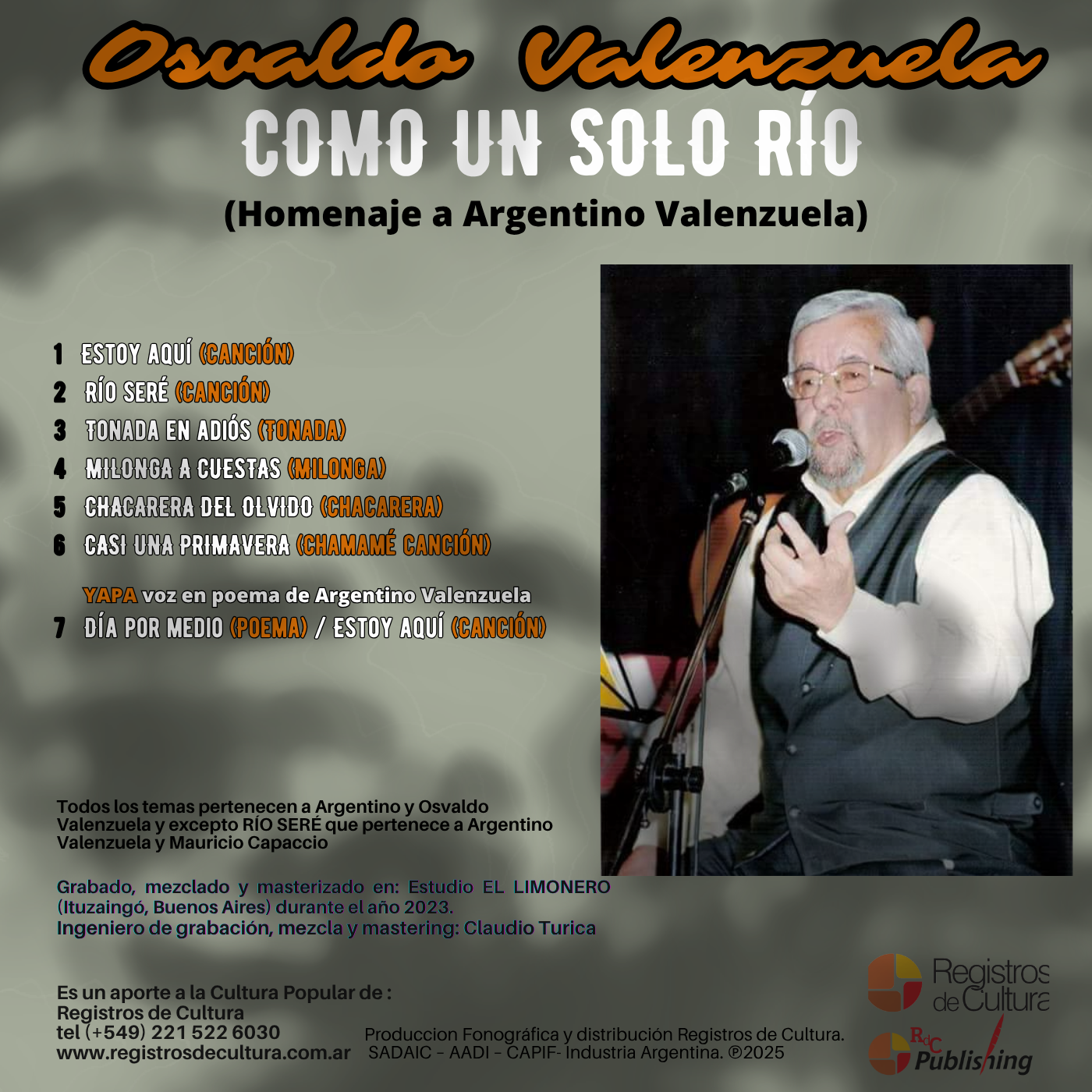 Contratapa de Osvaldo Valenzuela — Como un solo río