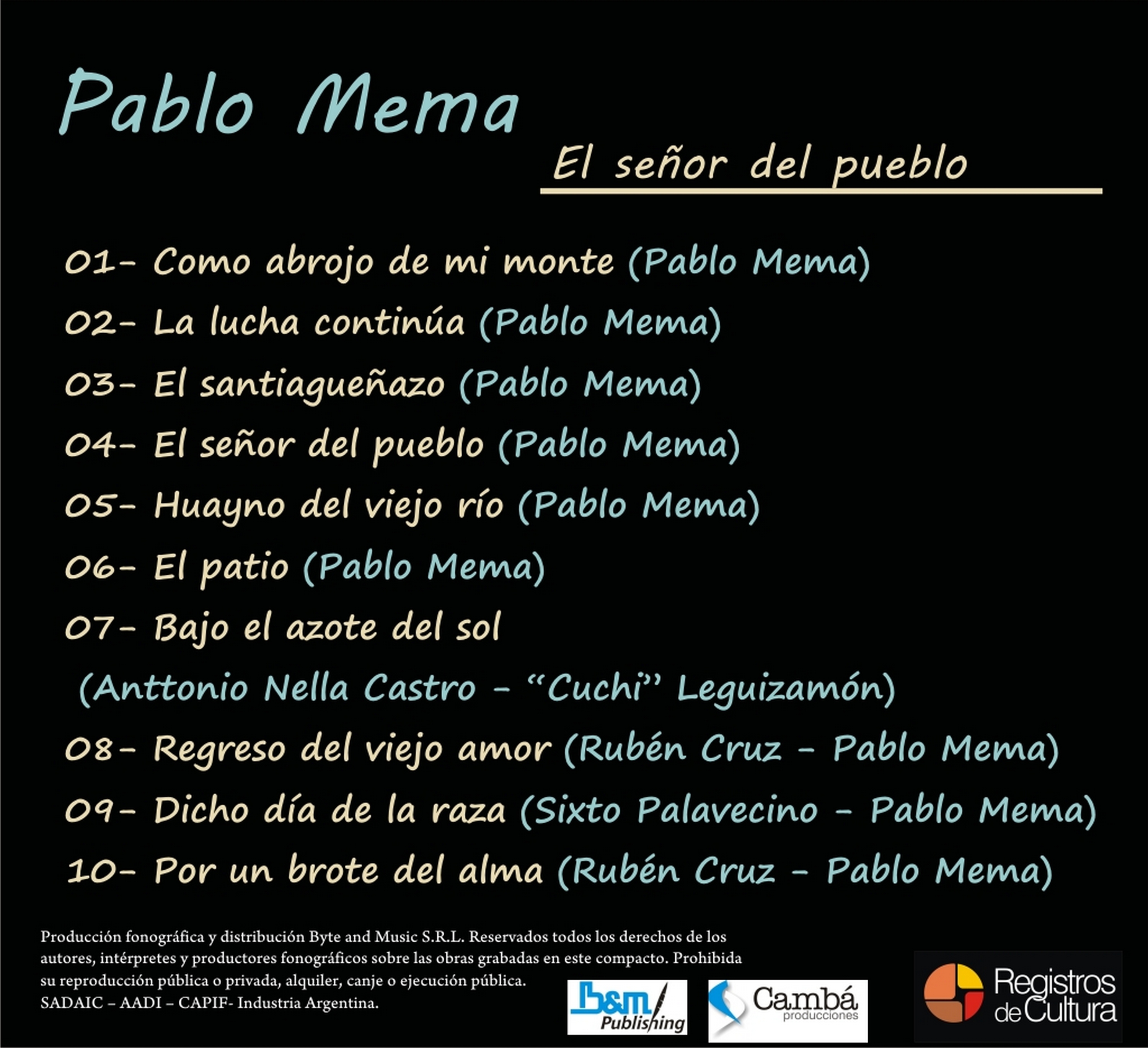 Contratapa de Pablo Mema — El Señor del Pueblo